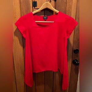 Red Short-Sleeve Draped Overlay Top